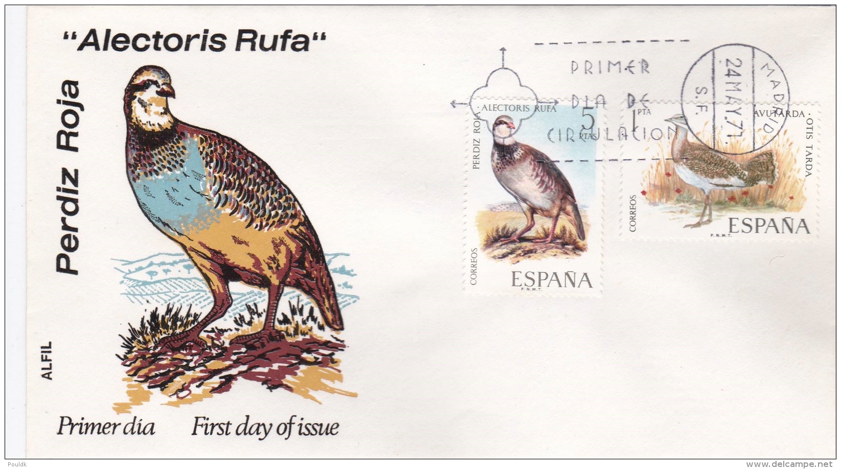 Spain FDC 1971 Birds Perdiz Roja (T18-4) - FDC