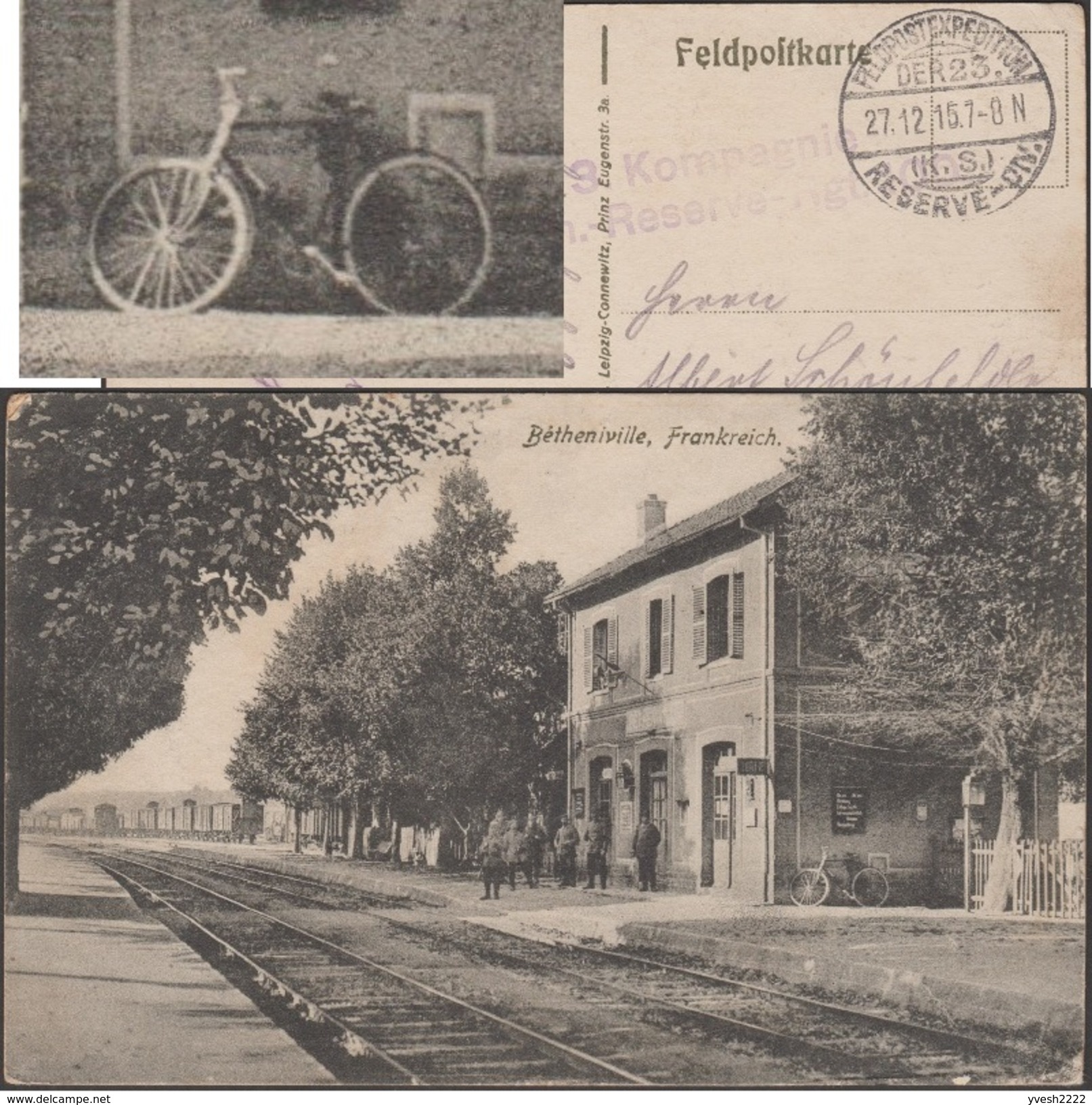 Allemagne 1915. Carte De Franchise Militaire. Gare De Bétheniville, Marne. Vélo, Wagons De Marchandises - Vélo