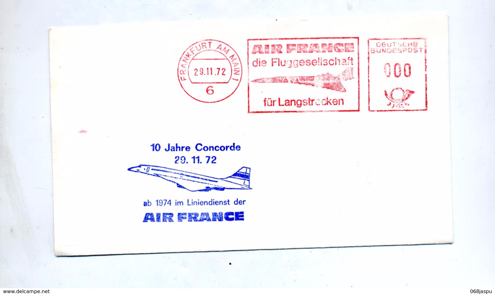 Lettre Flamme Ema Frankfurt Air France Theme Concorde Cachet 10 Ans - Concorde