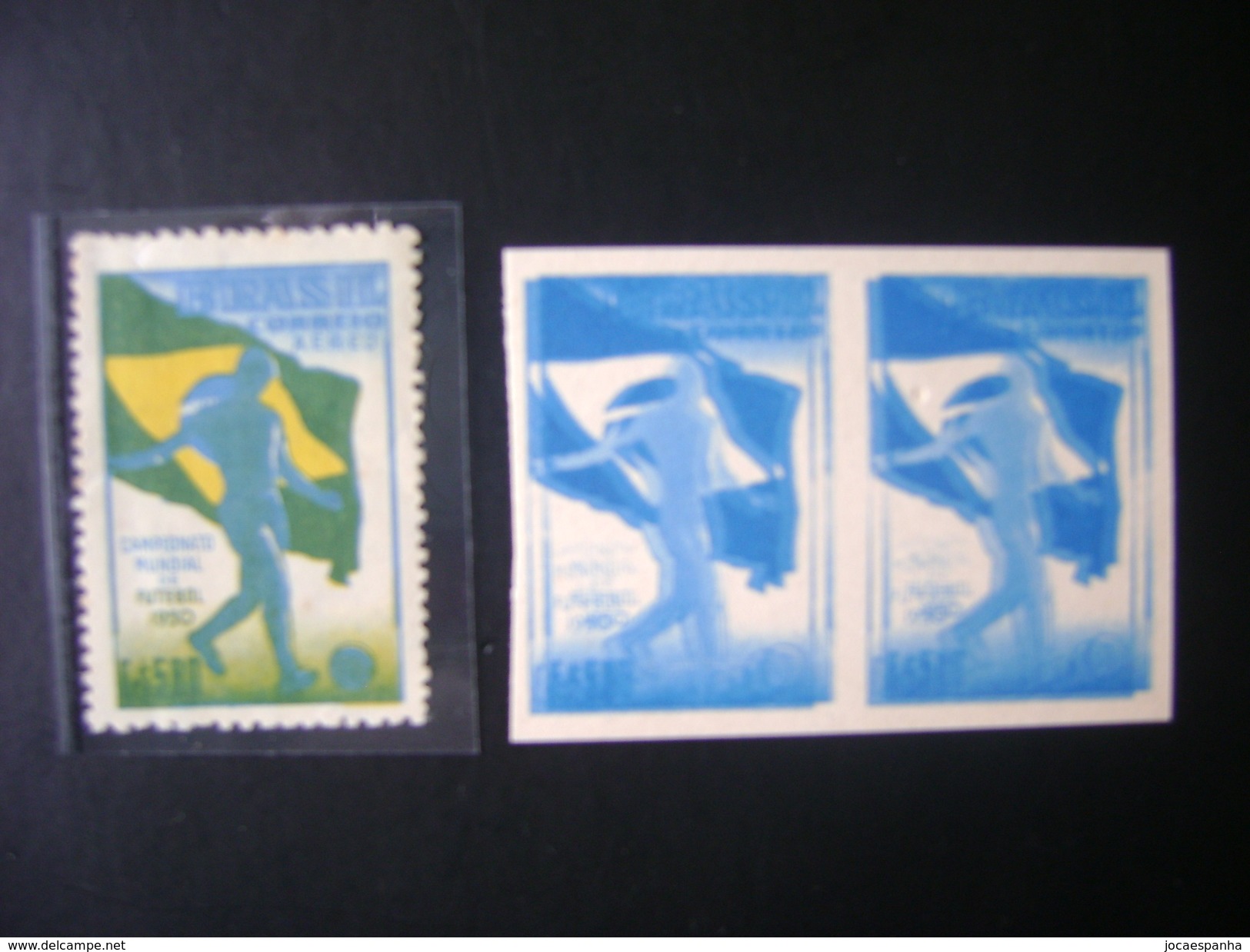 WORLD CUP OF FOOTBALL IN BRAZIL 1950 - A-76 IN PAIR TESTS BLUE COLOR WITH DOUBLE PRINTED OFFSET IN THE STATE - 1950 – Brésil