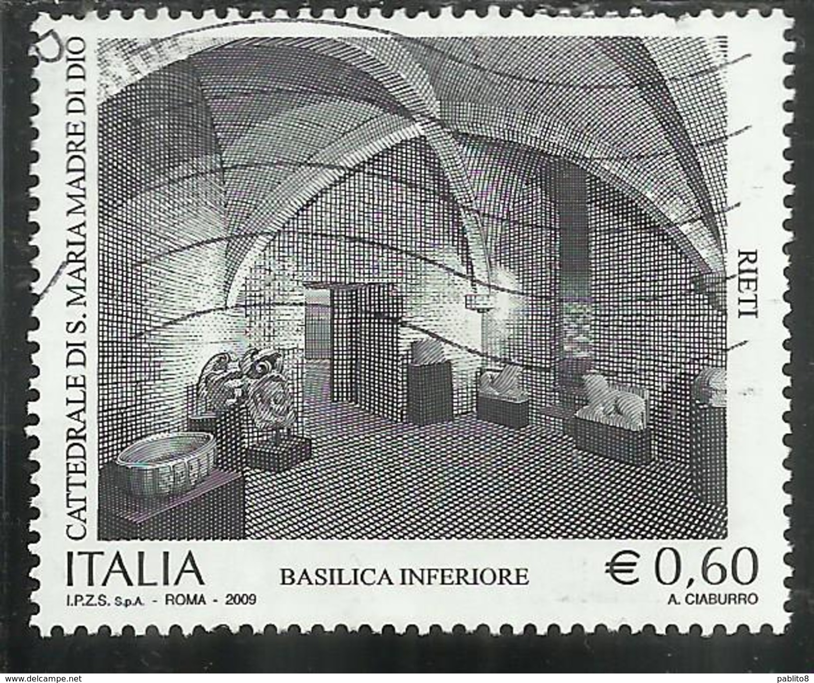 ITALIA REPUBBLICA ITALY REPUBLIC 2009 PATRIMONIO ARTISTICO CATTEDRALE SANTA MARIA MADRE DI DIO RIETI USATO USED OBLITERE - 2001-10: Usati