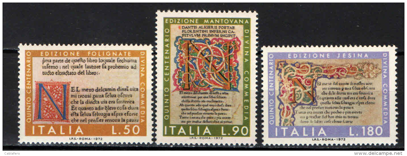 ITALIA - 1972 - 5° CENTENARIO DELLA STAMPA DELLA "DIVINA COMMEDIA" - NUOVI MNH - 1971-80: Ungebraucht