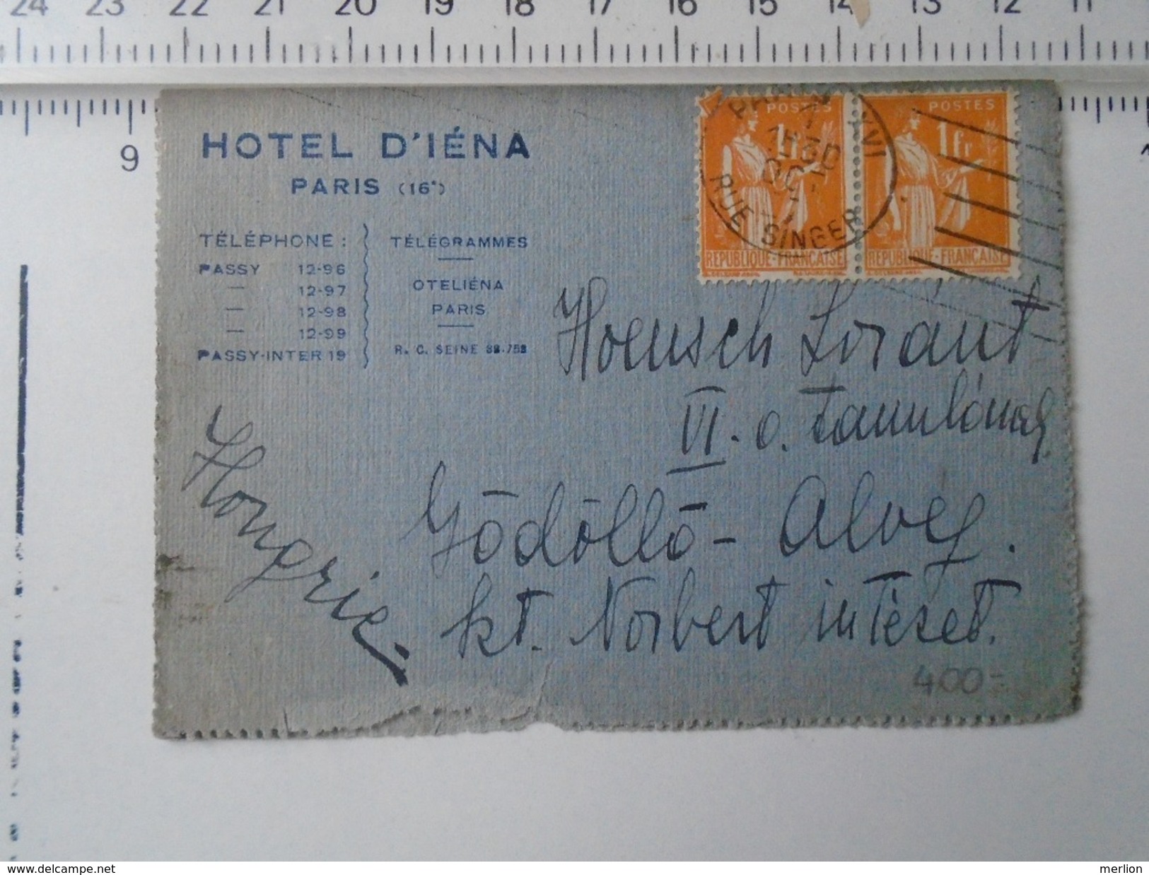 D150163 France  Paris HOTEL D'IÉNIA -rue Singer - 1937 - Gödöllö  Hongrie - Lettres & Documents