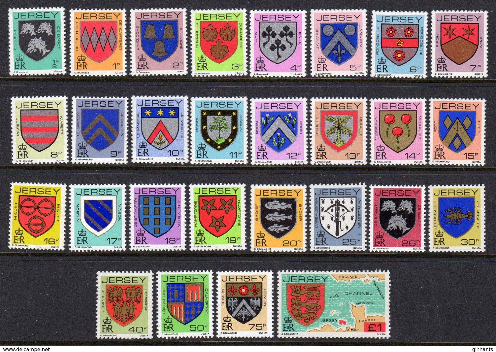 GB JERSEY - 1981-1988 ARMS OF JERSEY FAMILIES COMPLETE SET 1/2p To £1 (28V) SG 249-273 FINE MNH ** - Jersey