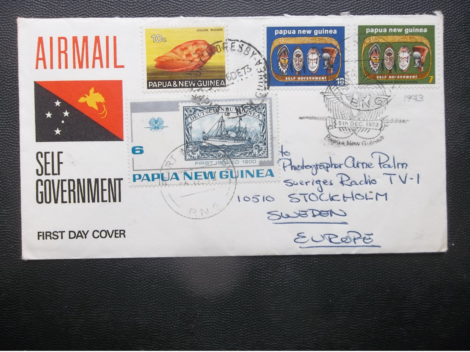 Papua New Guinea: 1973 Air Ca-FDC To Sweden (#HQ6) - Papouasie-Nouvelle-Guinée