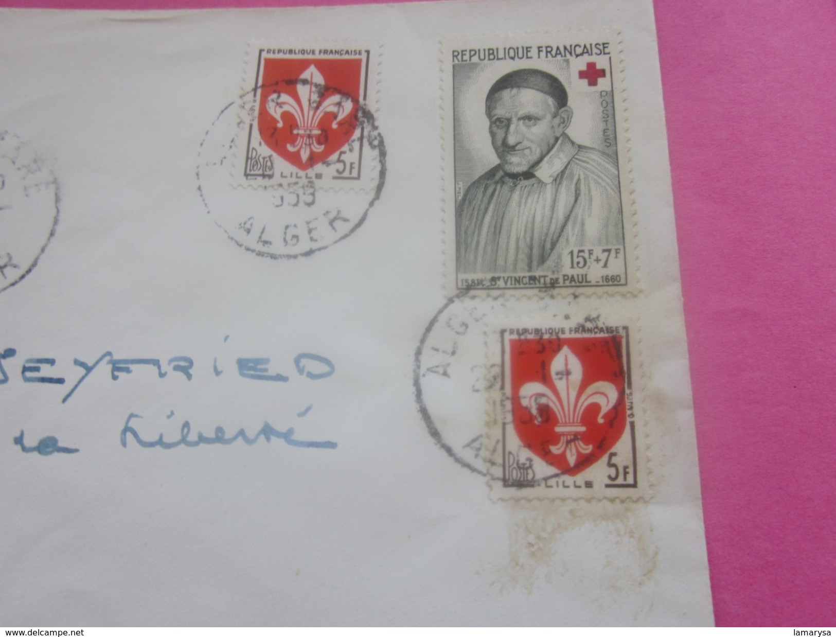 France (ex-Colonie Française) Algérie 1950-62-  2 Lettres & Document OMEC - Flamme(Timbre De Collection)ALGER - NICE-BAR - Covers & Documents