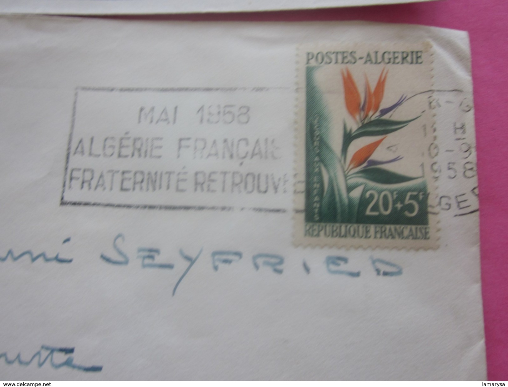 France (ex-Colonie Française) Algérie 1950-62-  2 Lettres & Document OMEC - Flamme(Timbre De Collection)ALGER - NICE-BAR - Covers & Documents