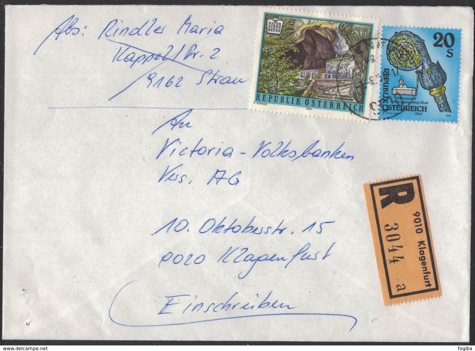 JP319  Austria 1994  R-Brief Klagenfurt - Mi.2123 + Mi.2109 - Covers & Documents