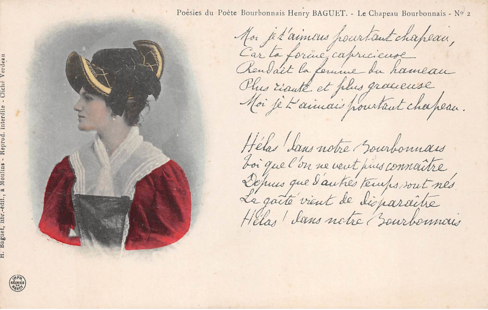 71 - Bourbon-Lancy - Poésies Du Poète Bourbonnais Henry Baguet - Le Chapeau Bourbonnais - Autres & Non Classés