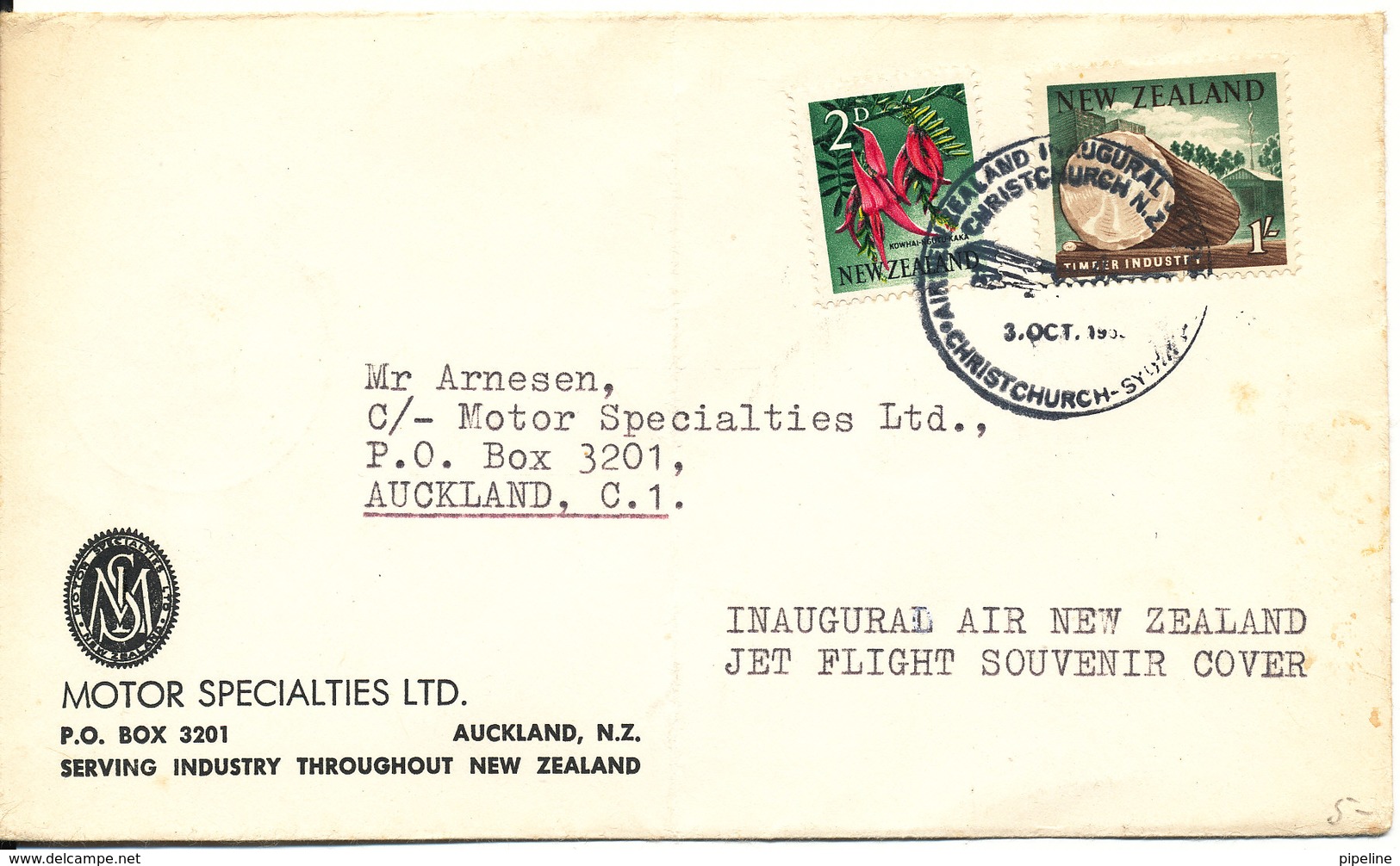 New Zealand Cover Inaugural Air New Zealand Jet Flight Souvenir Cover 3-10-1965 (the Cover Is Bended) - Lettres & Documents