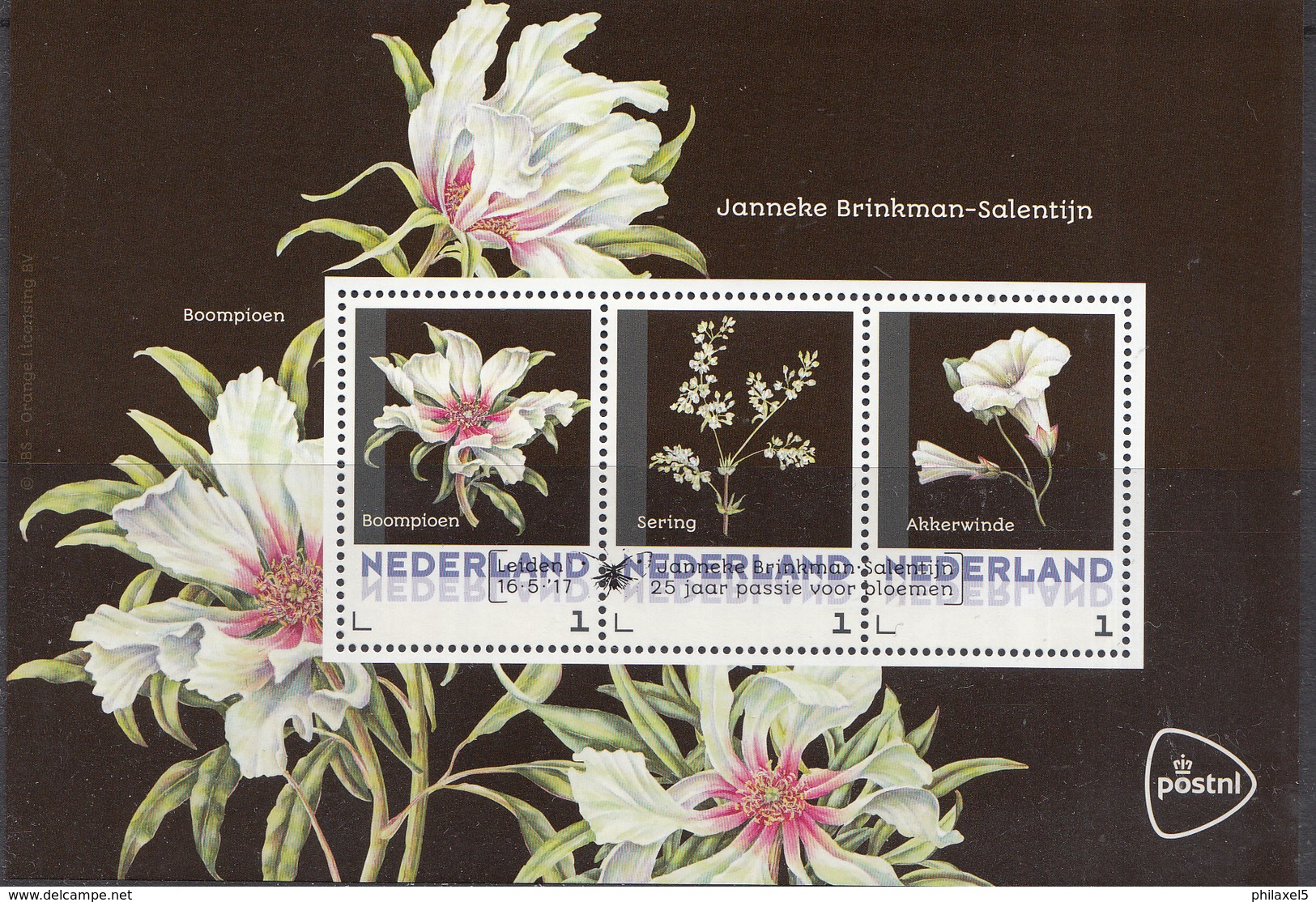 Nederland - Postset Janneke Brinkman - Bloemen - Boompioen/Kerstroos/Narcis - Stempel Leiden 16-05-'17 -3 Kaarten - Personnalized Stamps