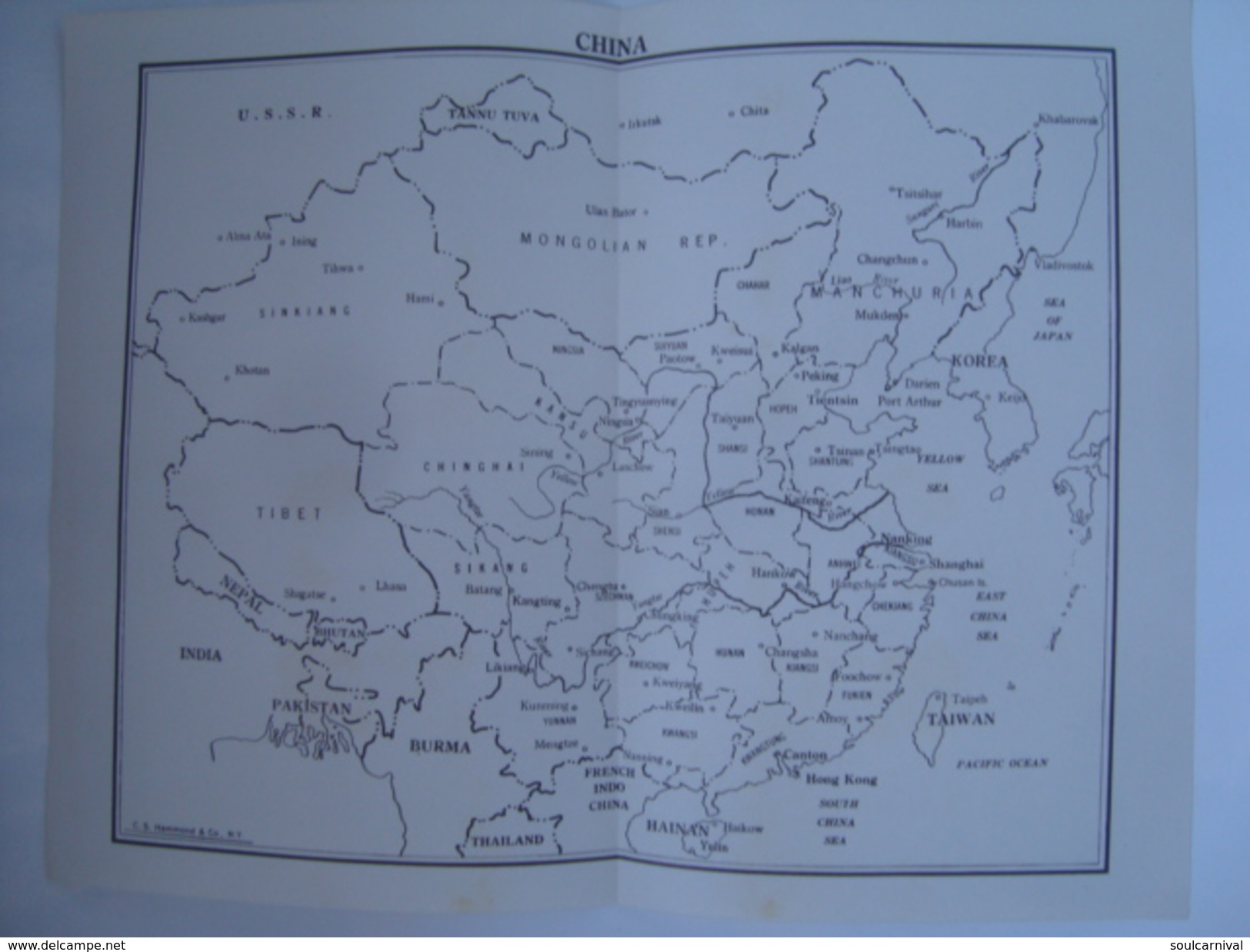 CHINA MAP - CHINA 1950 APROX. C. S. HAMMOND & CO. 28X21,5 CM. FRENCH INDOCHINA. - World