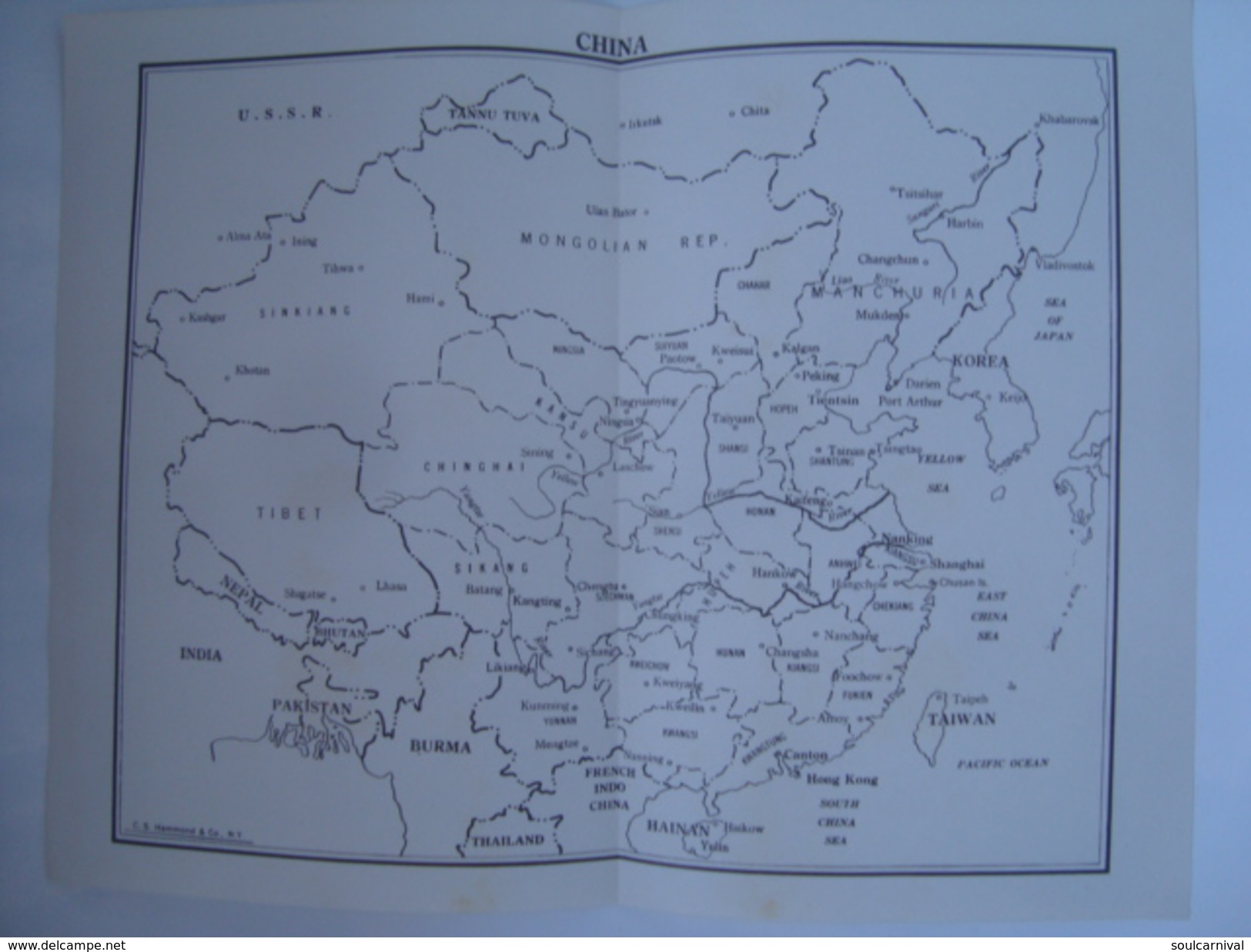 CHINA MAP - CHINA 1950 APROX. C. S. HAMMOND & CO. 28X21,5 CM. FRENCH INDOCHINA. - Mundo