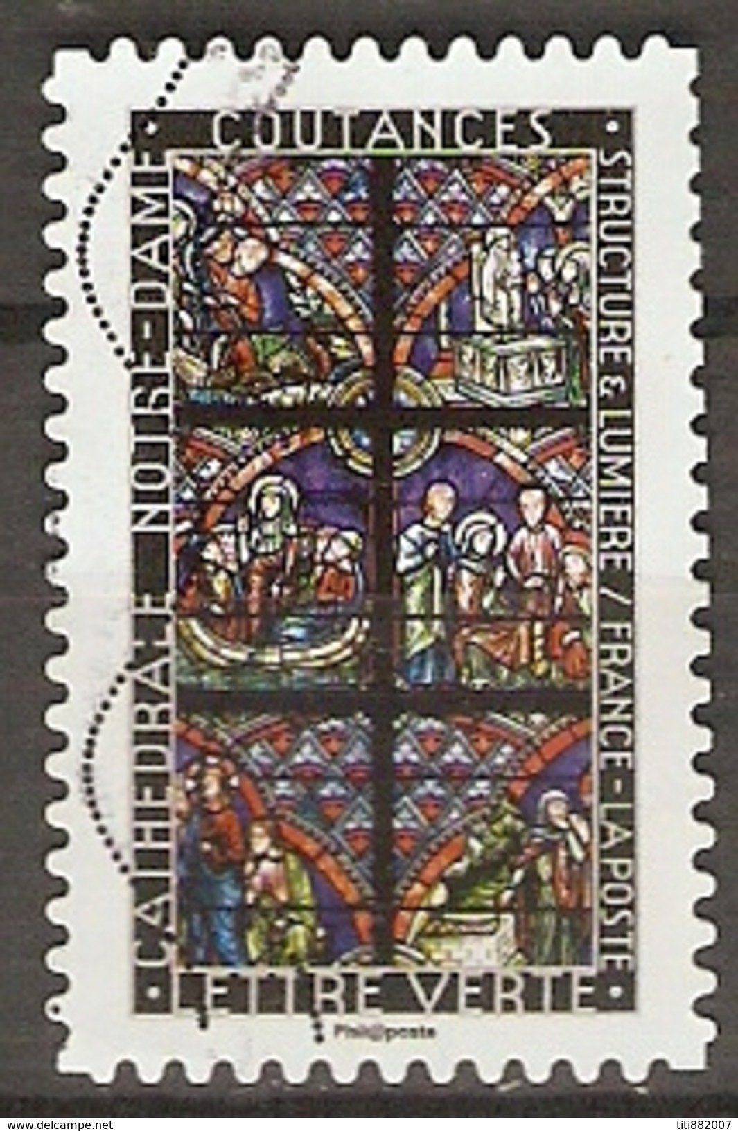 FRANCE  -  2016.   Y&T N° 1348 Oblitéré .  Vitrail  /   Coutances. - Altri & Non Classificati