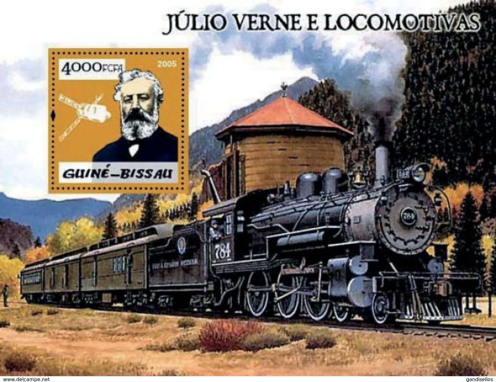 GUINE BISSAU 2005 SHEET GOLD JULES VERNE LOCOMOTIVES LOCOMOTORAS TRAINS TRENES Gb5p07b - Guinea-Bissau