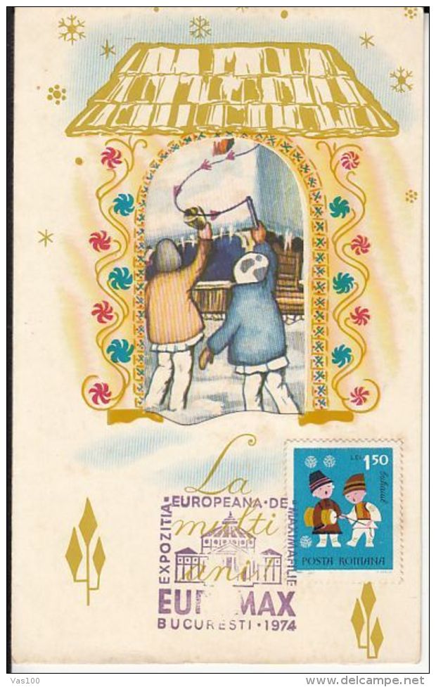 NEW YEAR CUSTOMS, CHILDRENS CAROLING, CM, MAXICARD, CARTES MAXIMUM, 1974, ROMANIA - Maximumkarten (MC)