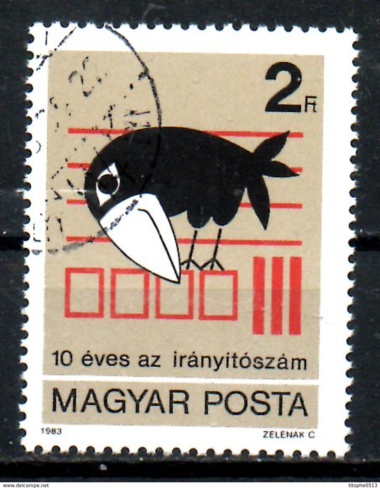 HONGRIE. N°2847 De 1983 Oblitéré. Corbeau/Code Postal. - Sperlingsvögel & Singvögel