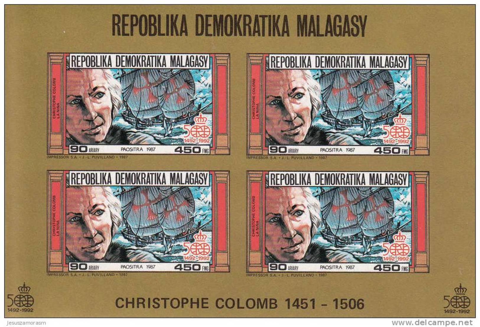 Madagascar Hb Michel 59B Al 64B En Oro SIN DENTAR - Madagaskar (1960-...)