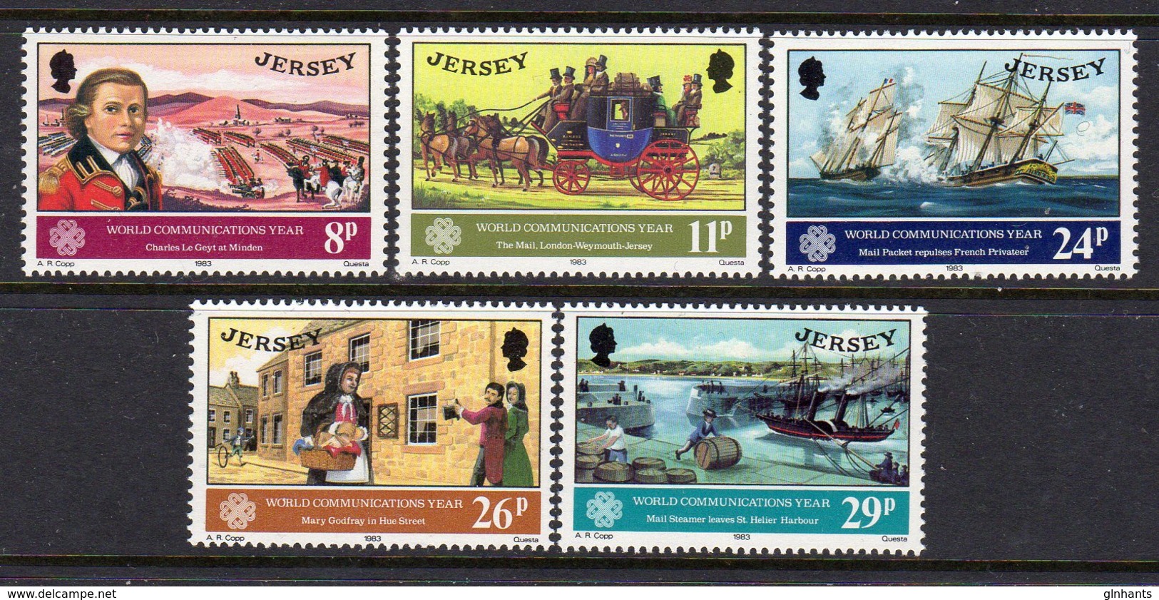 GB JERSEY - 1983 WORLD COMMUNICATIONS YEAR SET (5V) SG 314-318 FINE MNH ** - Jersey