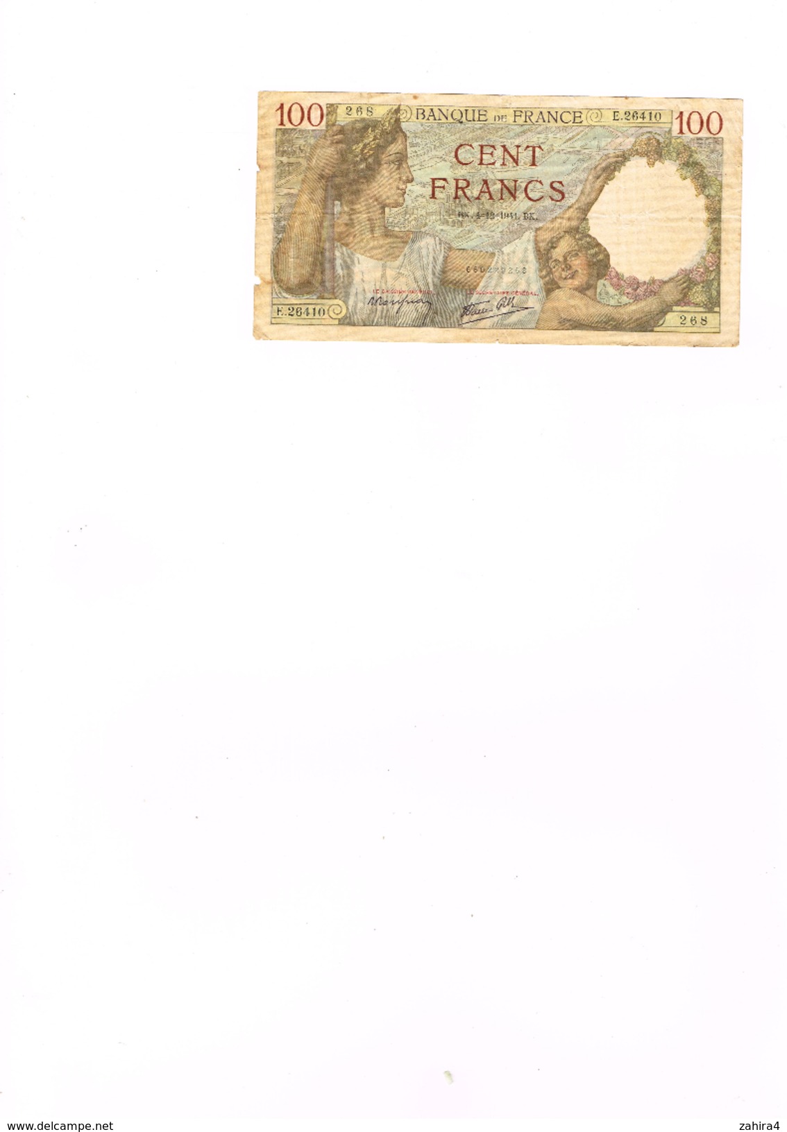 100 Fr 268 Banque De France E.26410 - BK. 4 - 12 - 1941. BK. - 100 F 1939-1942 ''Sully''