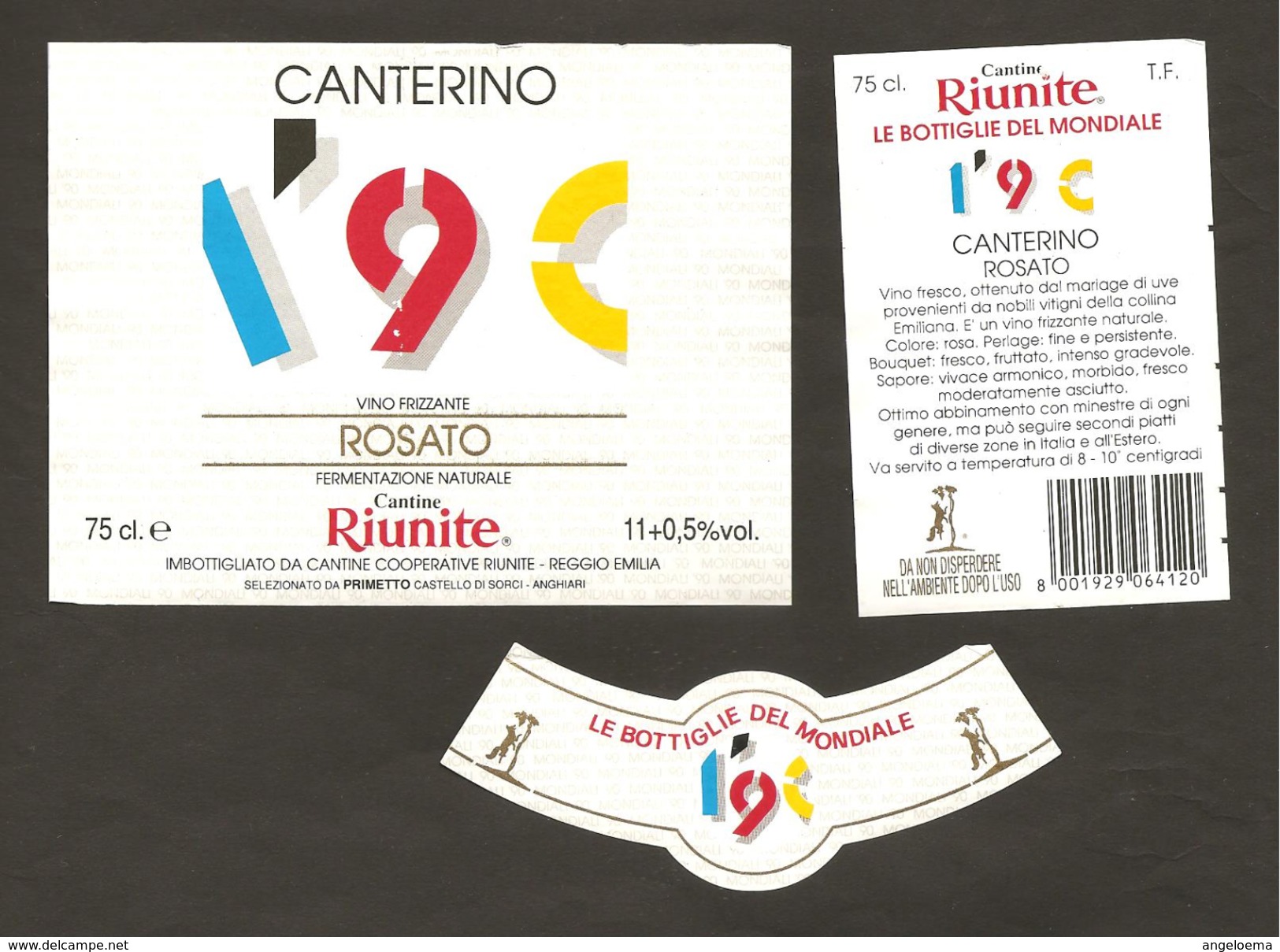 ITALIA - Etichetta Vino CANTERINO LE BOTTIGLIE DEL MONDIALE 1990 Cantina RIUNITE Di Reggio Rosato EMILIA-ROMAGNA - Volpe - Vino Rosato