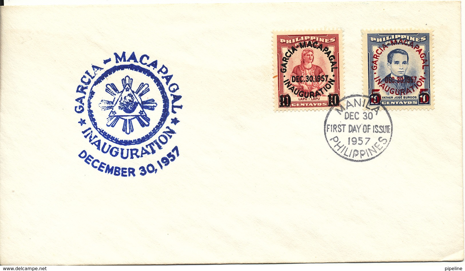 Philippines FDC 30-12-1957 Garcia Macapagal Inauguration Overprinted Stamps - Philippines