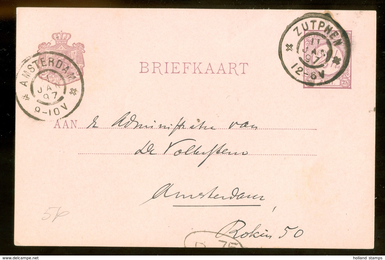 HANDGESCHREVEN BRIEFKAART Uit 1897 Gelopen Van ZUTPHEN Naar AMSTERDAM     (10.633M) - Postal Stationery