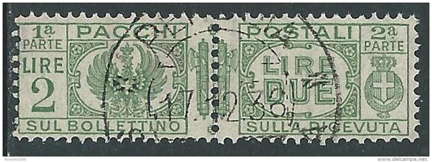 1927-32 REGNO USATO PACCHI POSTALI 2 LIRE - Z8-7 - Paketmarken