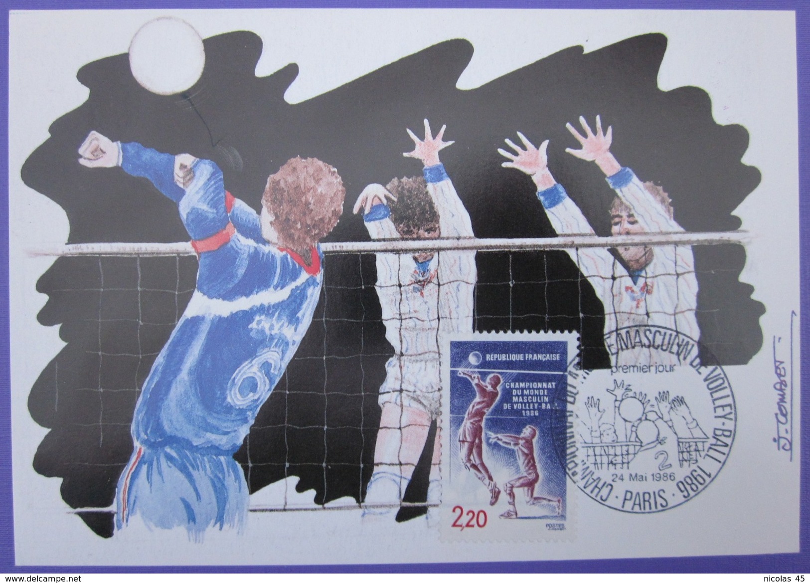 Carte Postale Maximum - FDC - Championnat Volley-Ball - 1986 - YT 2420 - J. Combet - 1980-1989