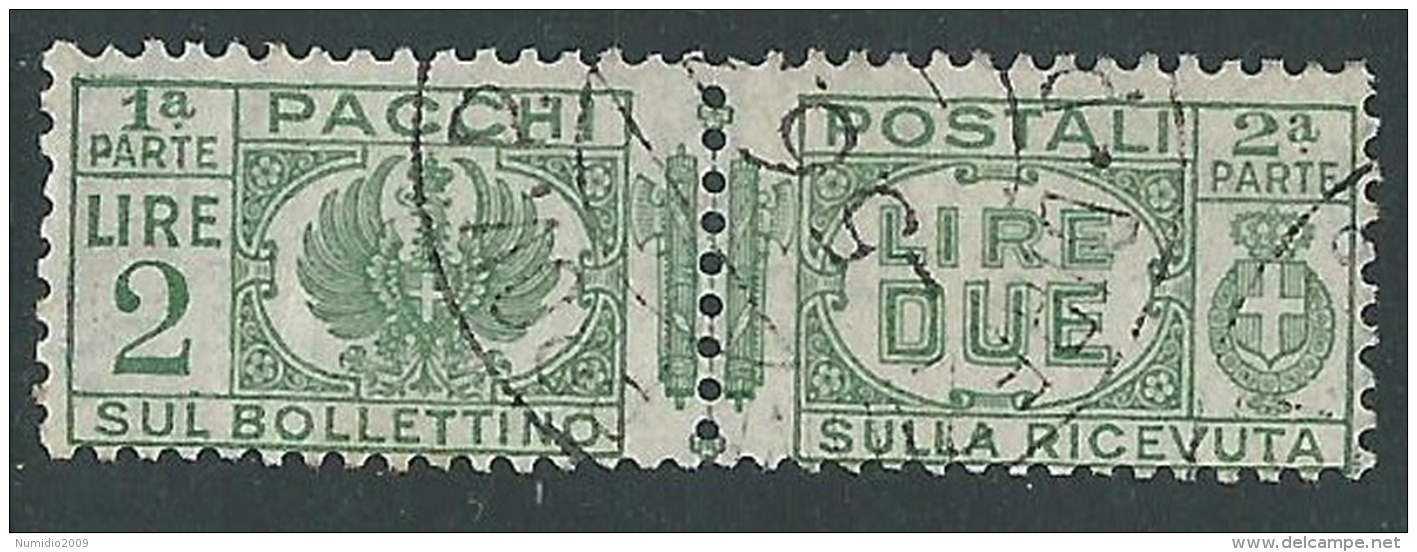 1927-32 REGNO USATO PACCHI POSTALI 2 LIRE - Z12-6 - Paketmarken