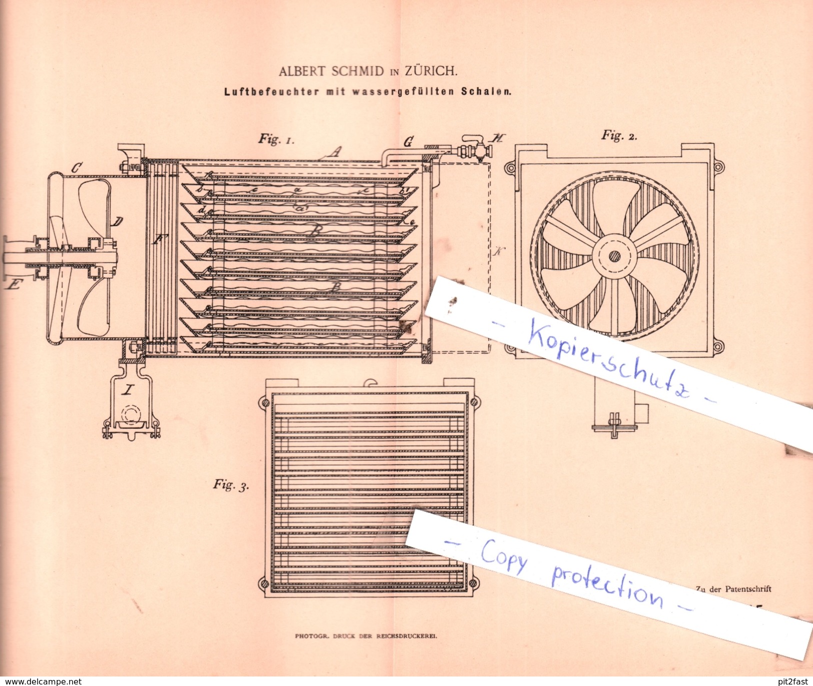 Original Patent - Albert Schmid In Zürich , 1895 , Luftbefeuchter Mit Wassergefüllten Schalen !!! - Documents Historiques