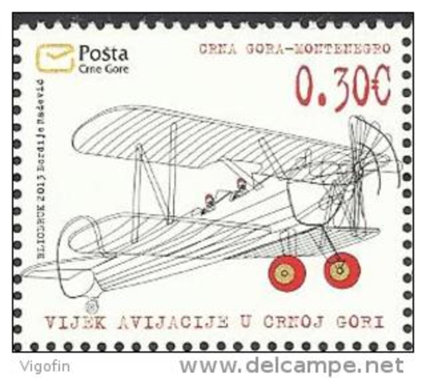 CG 2013-337 100A°AIRPLAIN IN CG, CRNA GORA MONTENEGRO, 1 X 1v, MNH - Montenegro