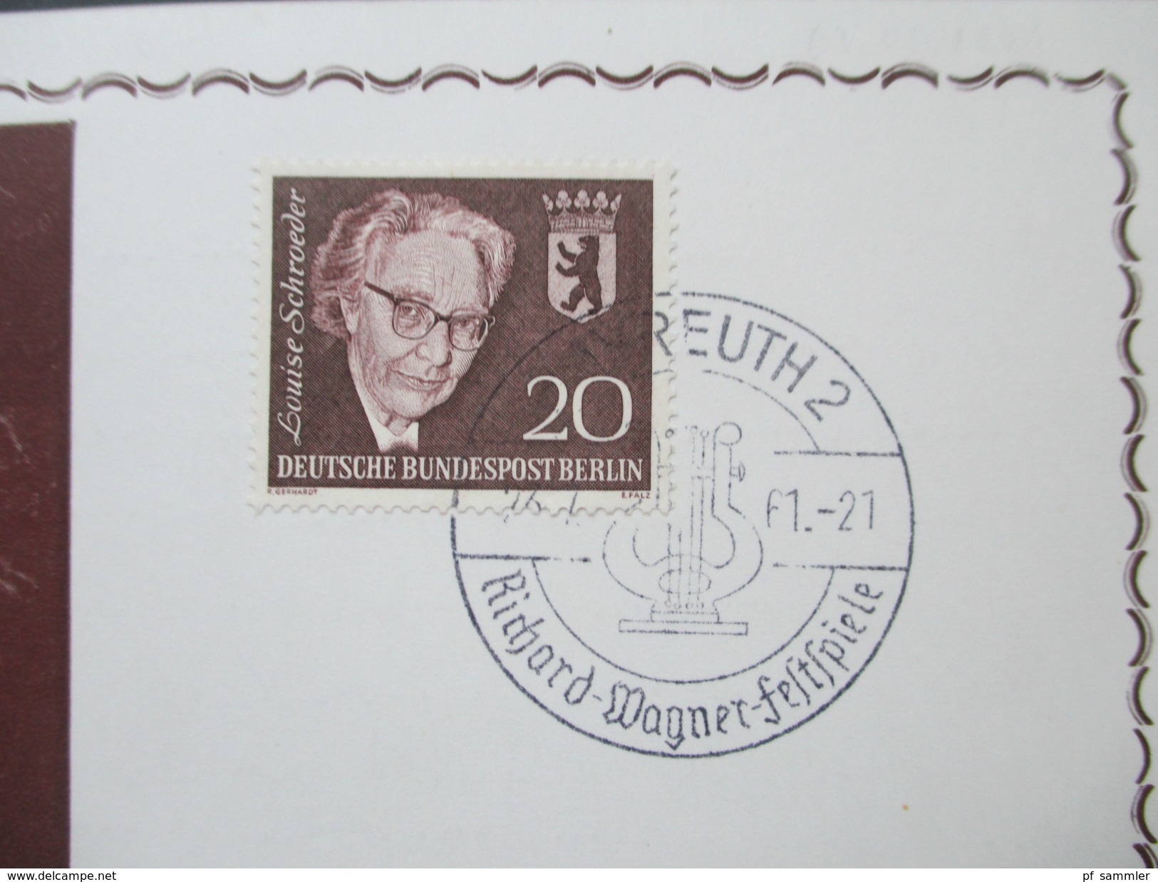 Berlin 1961 Nr. 198 Sonderkarte Richard Wagner Festspiele Bayreuth. Sonderstempel. - Briefe U. Dokumente