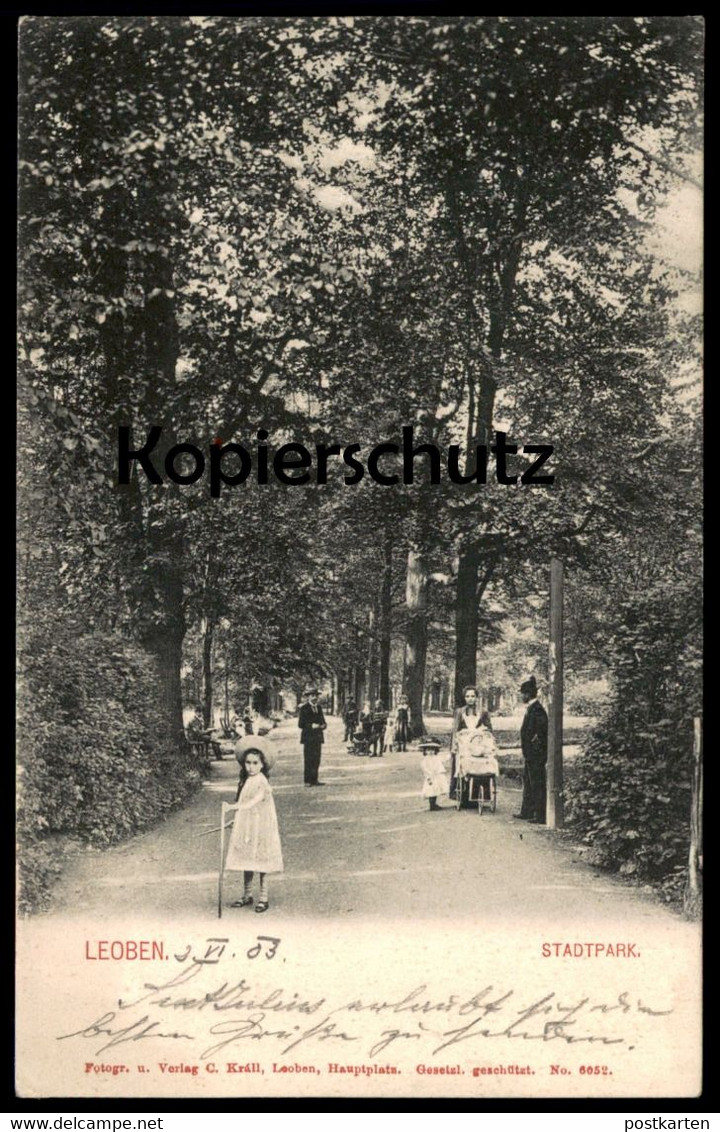 ALTE POSTKARTE LEOBEN STADTPARK 1903 MÄDCHEN SONNTAGSKLEID Kinderwagen Kind Cpa Ansichtskarte Postcard AK - Leoben