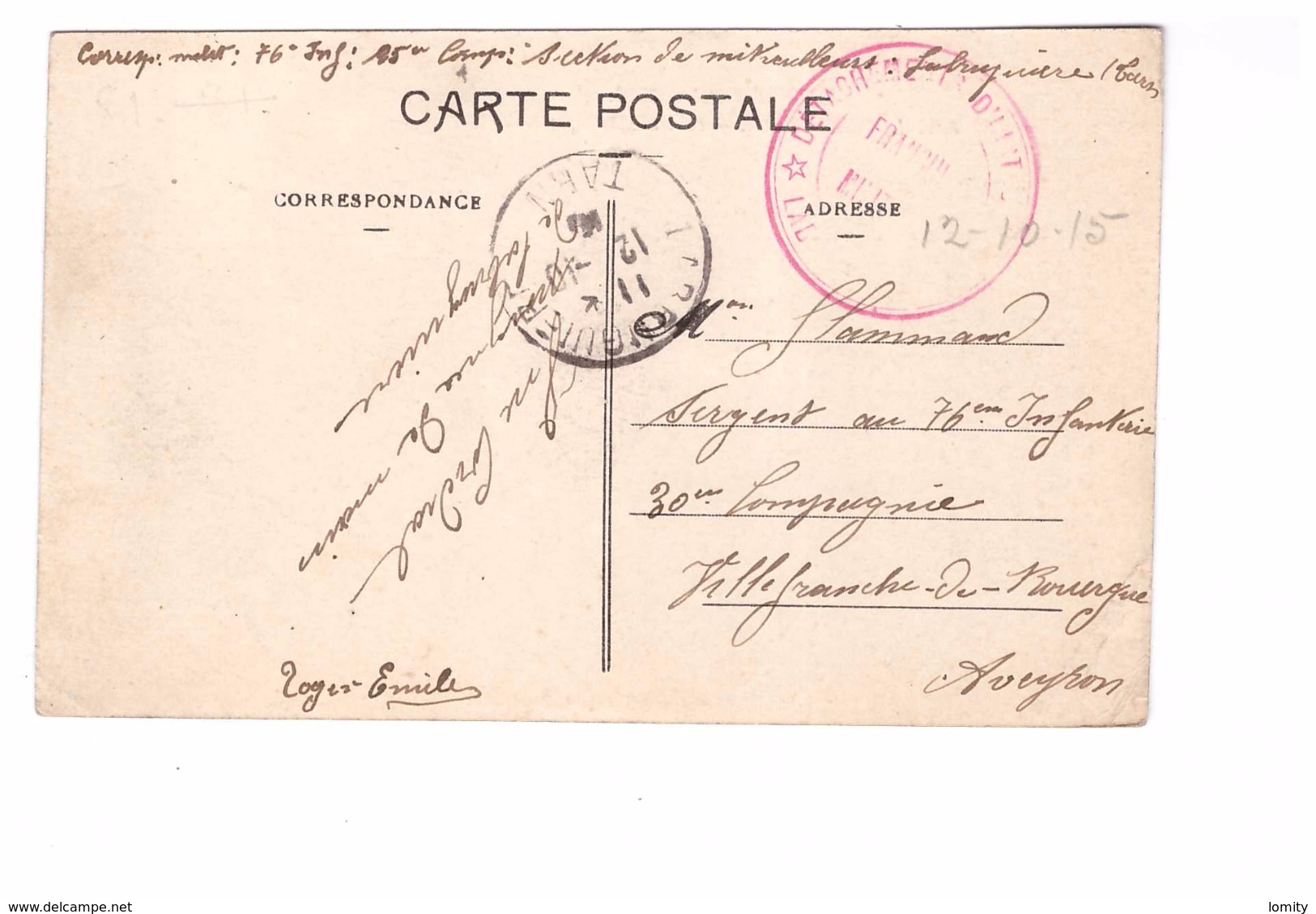 Militaire Militaria Cachet Franchise Militaire Rouge Correspondance 1915 Sur Carte Labruguiere 81 Pont Et Montagne Noire - Guerre 1914-18