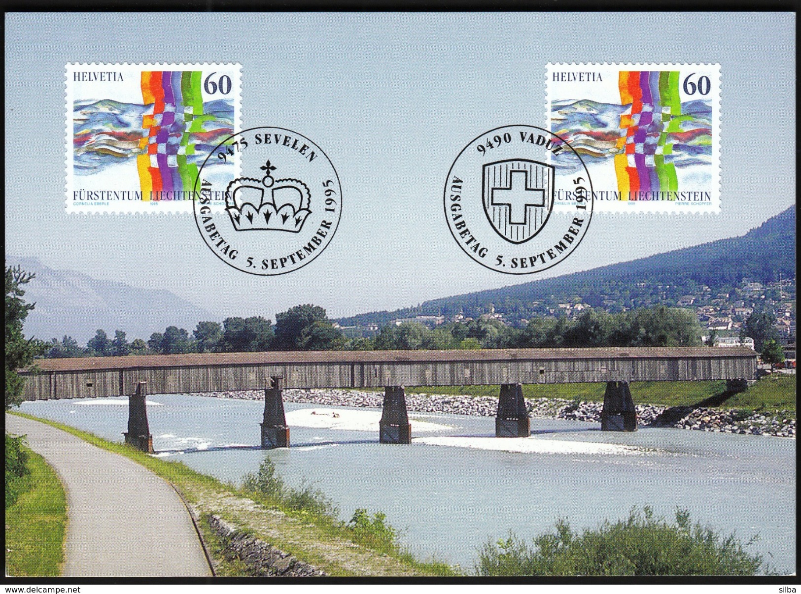 Switzerland With Liechtenstein 1995 / Rhine Bridge, Rheinbrücke Vaduz - Sevelen / MC Maximum Card / Joint Issue - Ponti