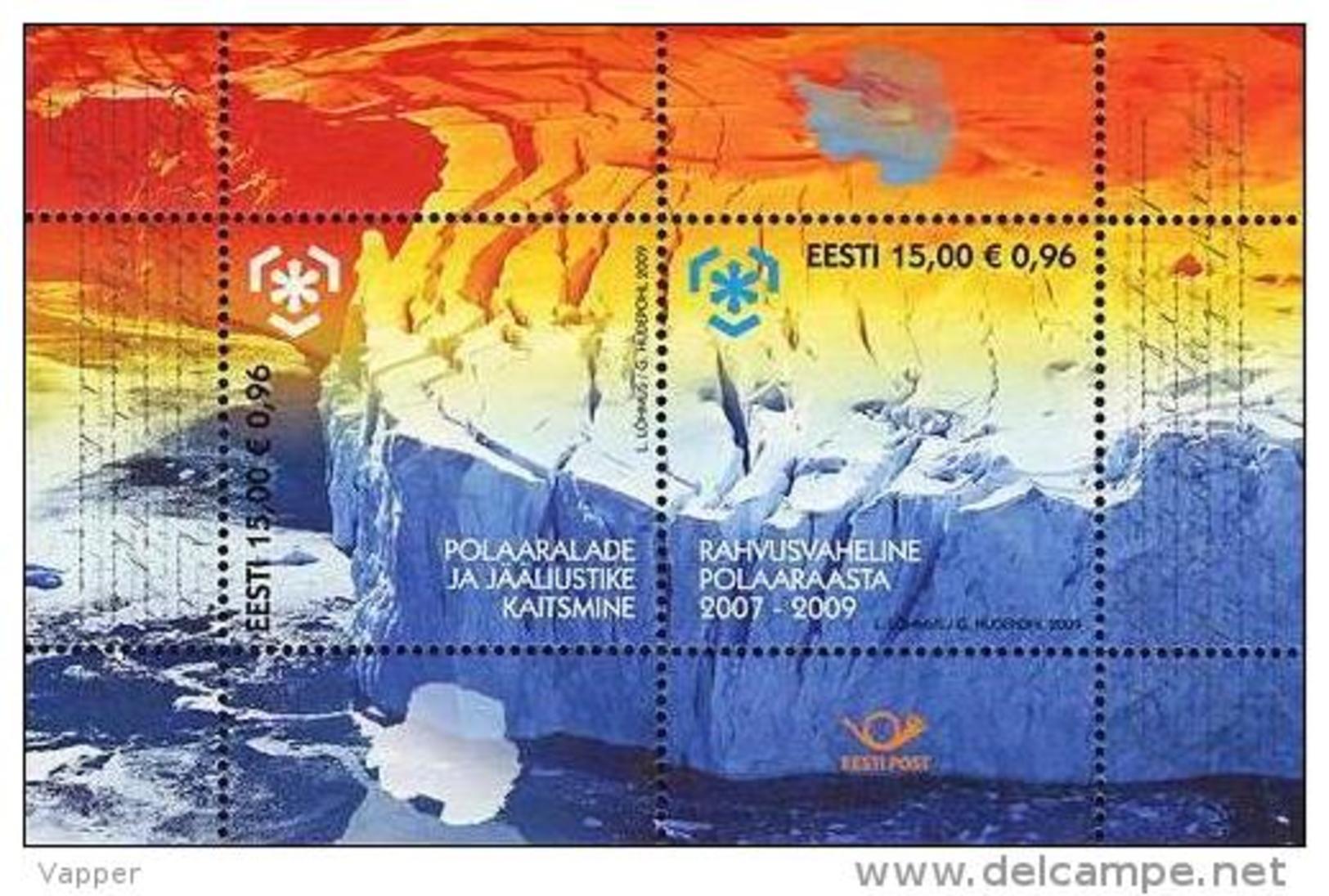 Polar Philately Estonia 2009 MNH Sheet Protection Polar Areas And Glaciers. Antarctica, Giant Iceberg With Deep Mi BL32 - Behoud Van De Poolgebieden En Gletsjers