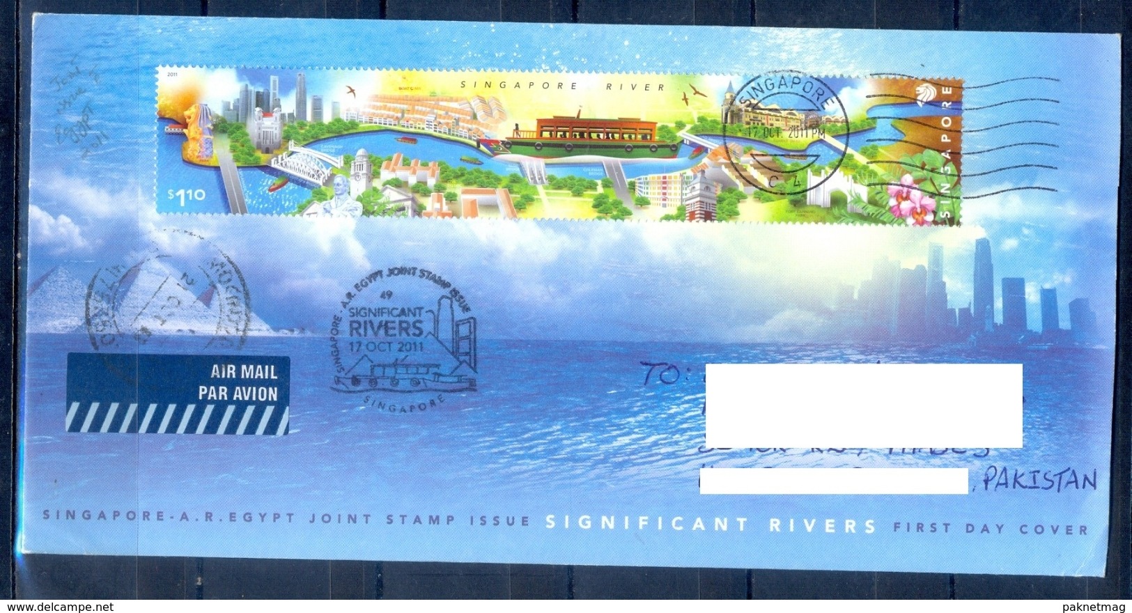 C210- Postal Used FDC Of Singapore & Egypt Joint Issue. Posted To Pakistan. Flowers. Birds. River. Building. - Joint Issues