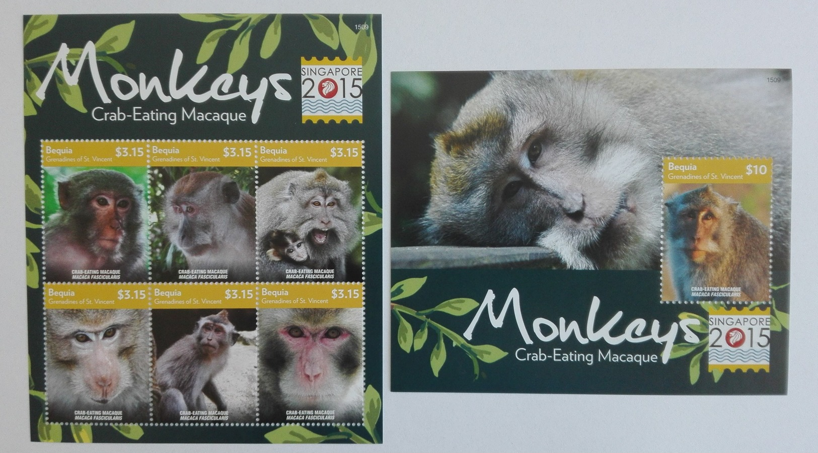 Bequia 2015** Klb.1061-66 + Bl.135. Monkeys MNH [14;136] - Singes