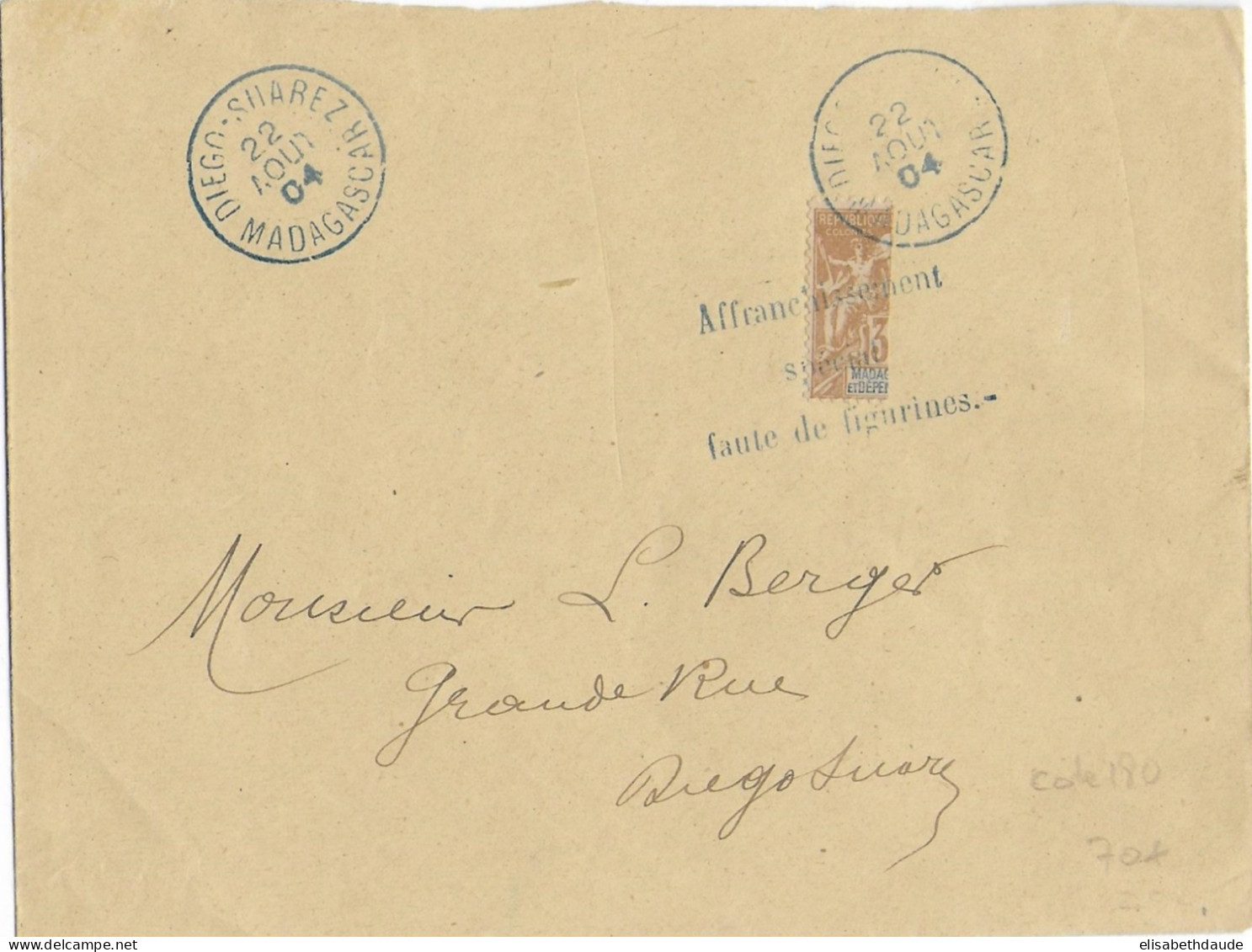 1904 - MADAGASCAR - 1/2 TIMBRE (FAUTE DE FIGURINE) Sur LETTRE LOCALE De DIEGO-SUAREZ - Covers & Documents