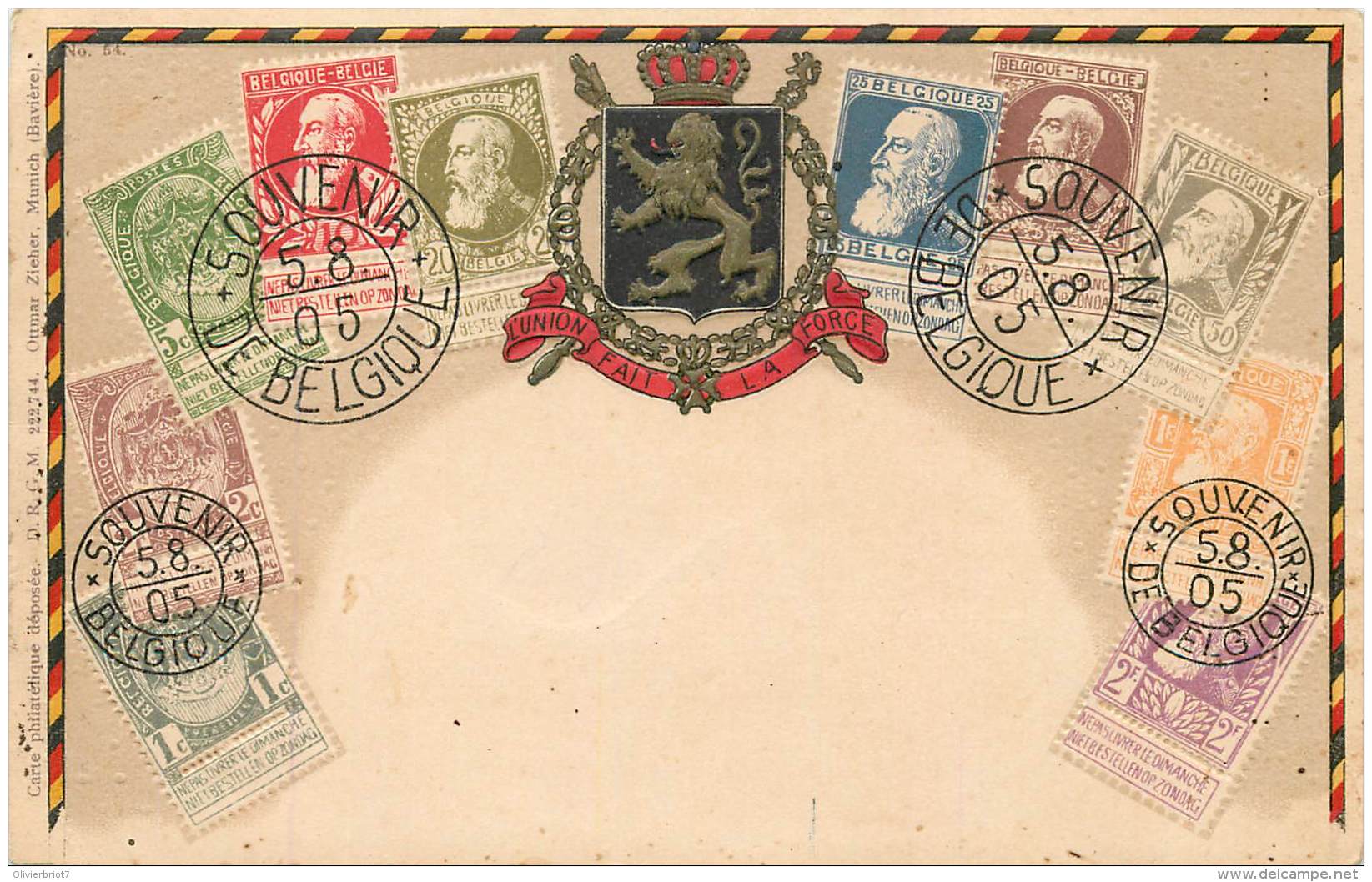 Sur Carte Postale - Timbres De Léopold II Grosse Barbe - Andere & Zonder Classificatie