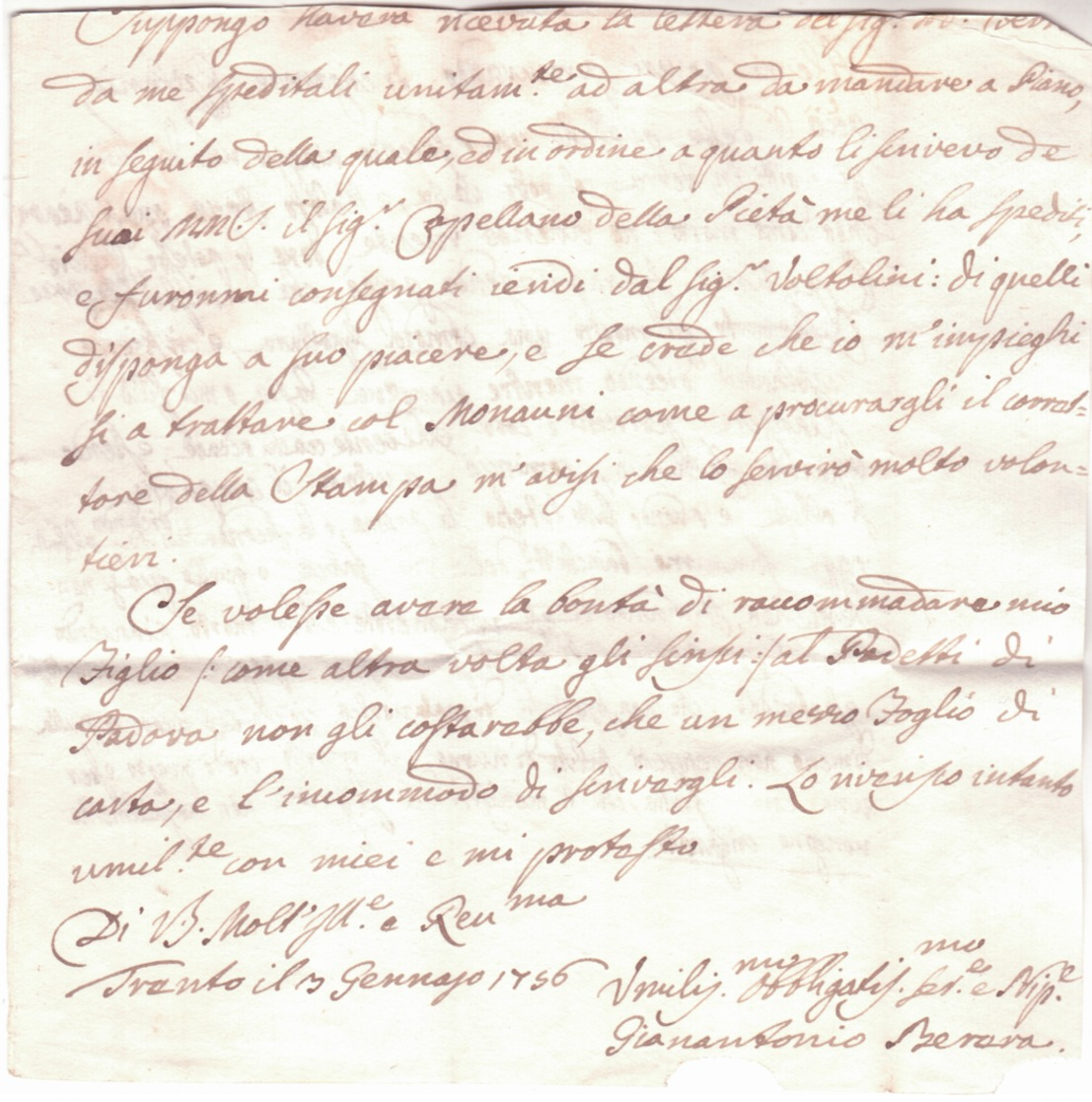 Lettera Da Trento Ad Almezzago (val Di Non) 1756  E665 - ...-1850 Prefilatelia