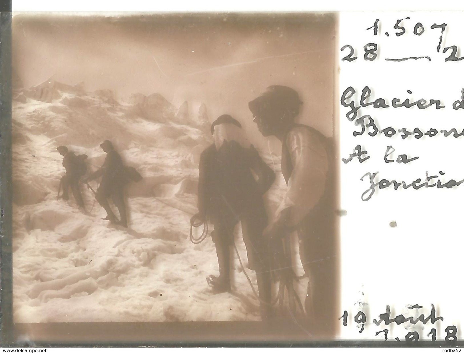 Belle Photo Sur Plaque De Verre Stéréo - Chamonix -Glacier Des Bossons à La Jonction   - Alpinisme - Glass Slides