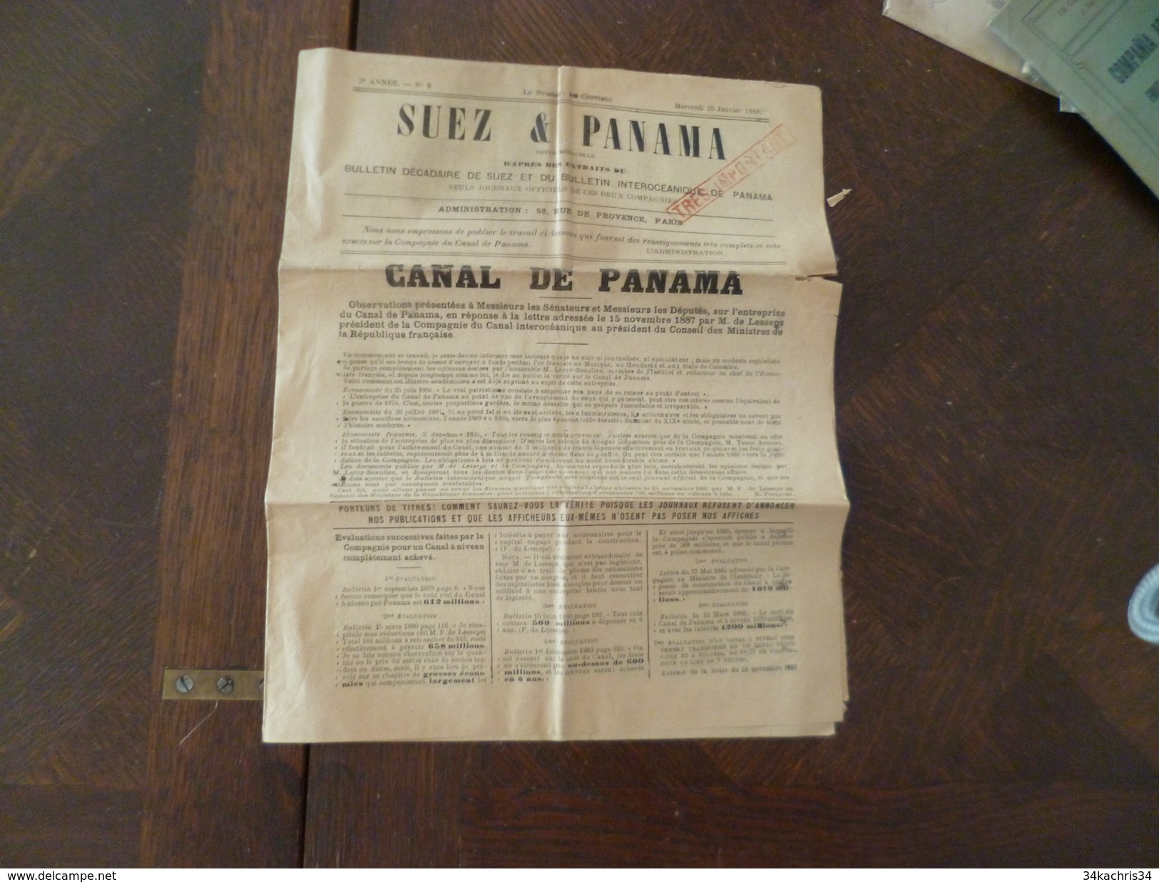 Journal Bulletin Suez Et Panama 25/01/1888 Quelques Déchirures 8 Pages - 1850 - 1899
