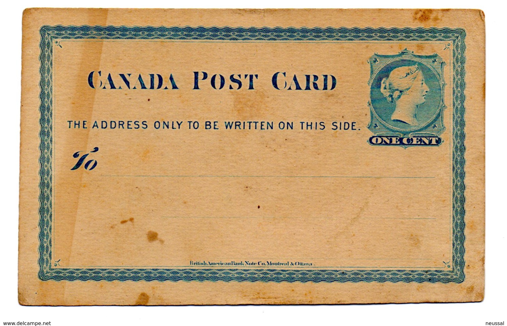Entero Postal De Canada.- One Cent. - 1860-1899 Reinado De Victoria