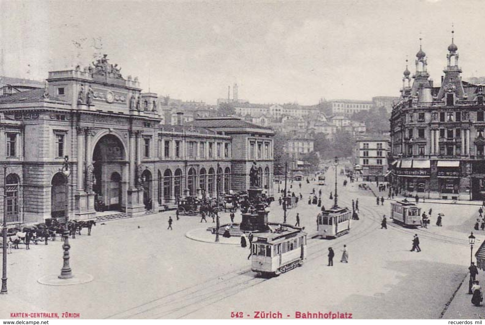 Zurich Bahnhofplatz  Tram Tranvias  1918 - Zürich