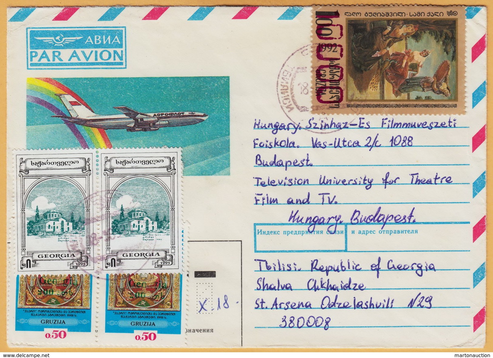 Georgia A1995. Air Mail Cover Nice Franking To Hungary - Georgia