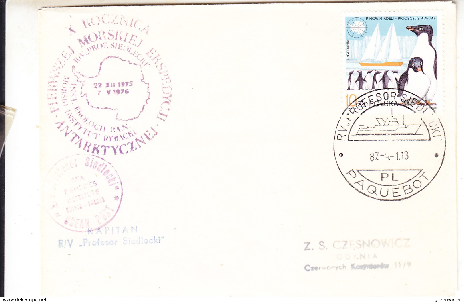 Poland 1987 Cover Ca Paquebot Profesor Siedlecki" (35916) - Poolshepen & Ijsbrekers