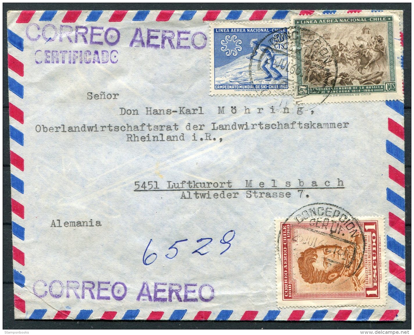 1966 Chile Concepcion Registered Airmail Cover - Germany - Chile