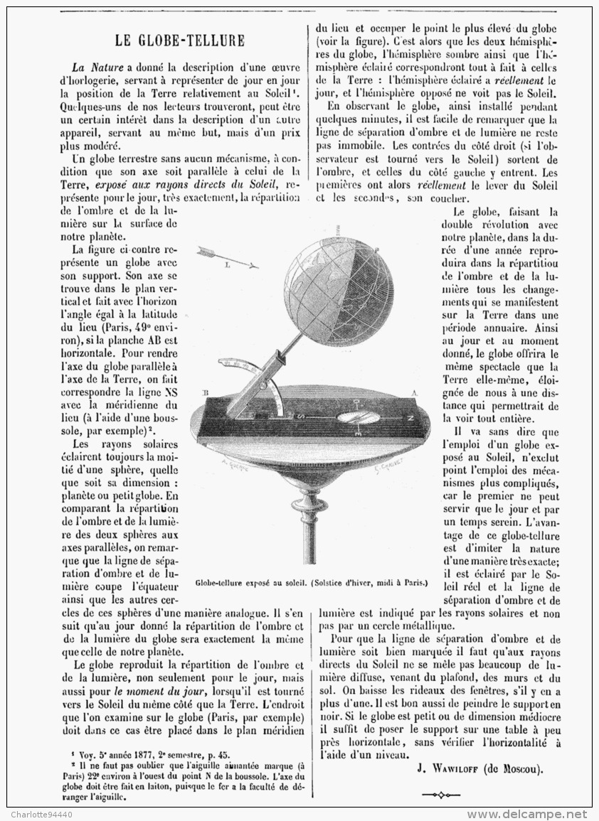 LE GLOBE-TELLURE   1879 - Astronomie